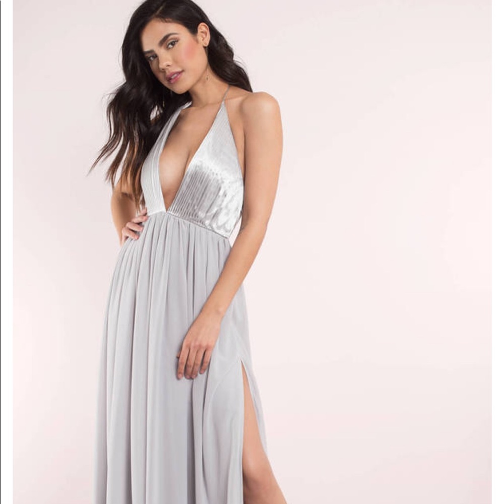 Tobi Gray Maxi deep v Dress formal satin halter